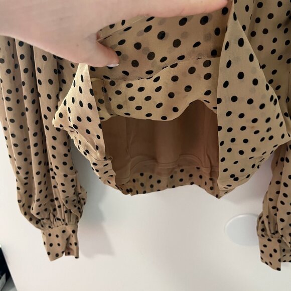 Ganni Brown & Black Polka Dot High Neck Long Sleeve Blouse Size 34 - Picture 3 of 8